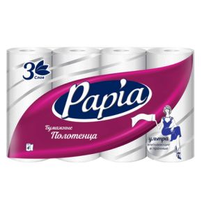 Бумажные полотенца PAPIA трёхслойные, 4 шт.