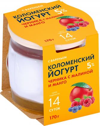 Йогурт Коломенский Черника Малина Манго 5% 170г