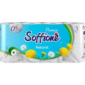 Туалетная бумага Soffione Premio Natural 3 слоя 8 рулонов