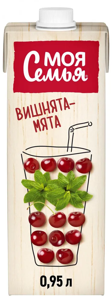 Нектар яблочный Моя Семья с мятой и вишней, 950 мл